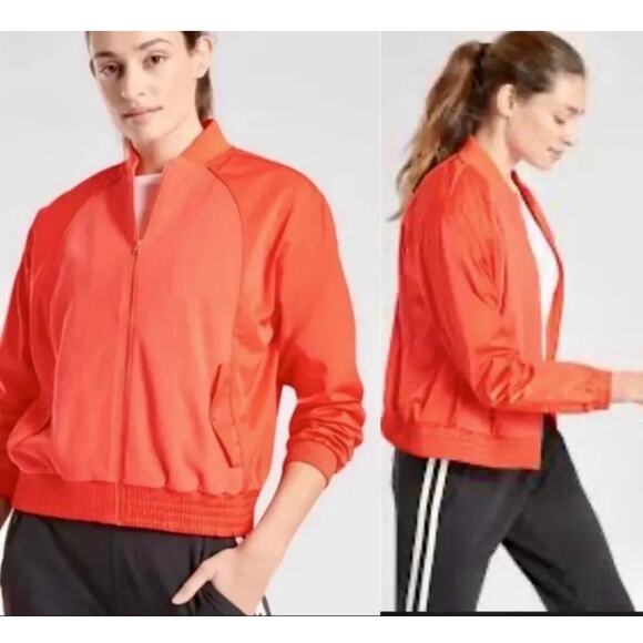 Athleta Zion Microfleece Full Zip Bomber Jacket Red Orange Size Small - Picture 1 of 12